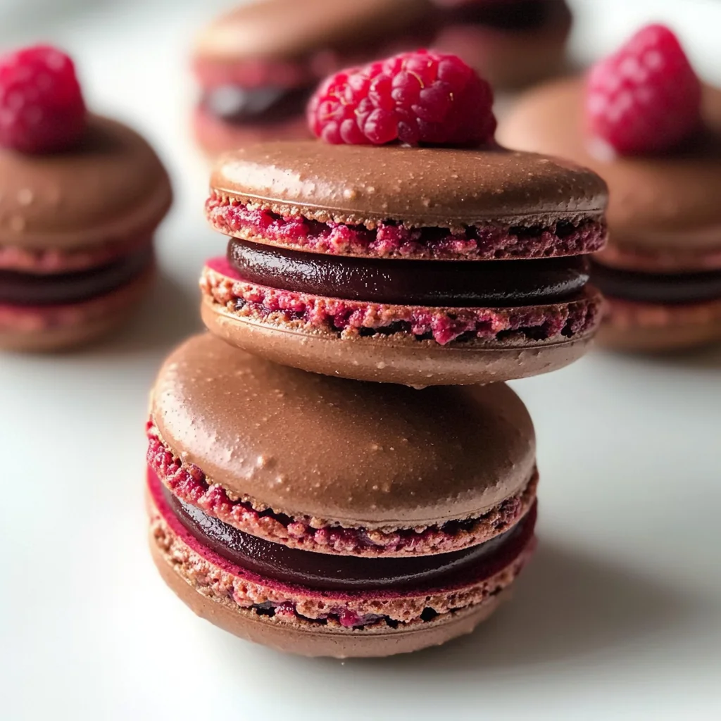 Dark Chocolate Raspberry Macarons