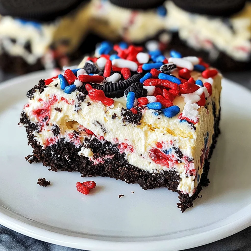 No Bake Fireworks Oreo Cheesecake Bars