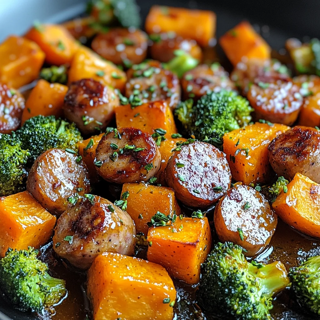 Sheet Pan Sausage and Sweet Potatoes with Honey Garlic Sauce